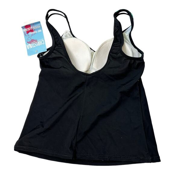 Christina Swimwear Tropical Black & Green Tankini Top Bust Enhancer Sz 8 New - Picture 5 of 8